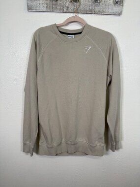 Gymshark Mens Beige Logo Crest Sweatshirt Athleisure Casual Gym Workout Medium